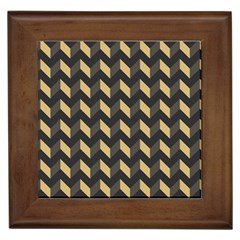 Tan Gray Modern Retro Chevron Patchwork Pattern Framed Ceramic Tile by GardenOfOphir