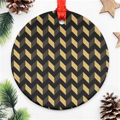 Tan Gray Modern Retro Chevron Patchwork Pattern Round Ornament