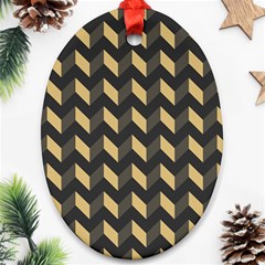 Tan Gray Modern Retro Chevron Patchwork Pattern Oval Ornament by GardenOfOphir