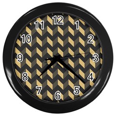 Tan Gray Modern Retro Chevron Patchwork Pattern Wall Clock (black)