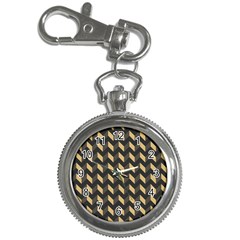 Tan Gray Modern Retro Chevron Patchwork Pattern Key Chain Watch