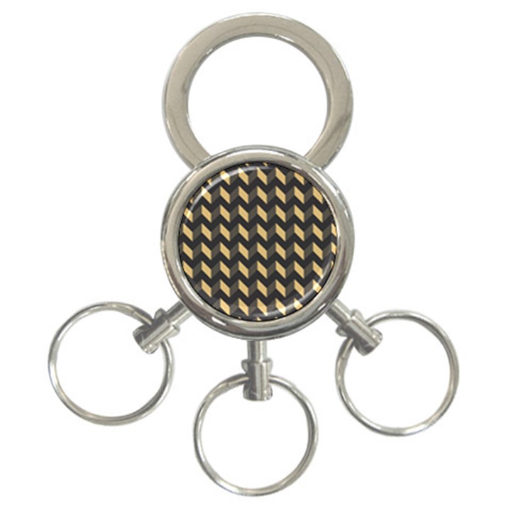 Tan Gray Modern Retro Chevron Patchwork Pattern 3-Ring Key Chain