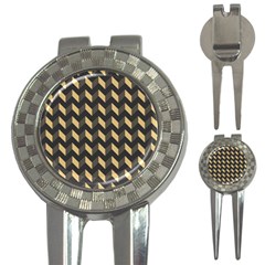 Tan Gray Modern Retro Chevron Patchwork Pattern Golf Pitchfork & Ball Marker by GardenOfOphir