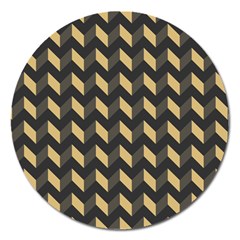 Tan Gray Modern Retro Chevron Patchwork Pattern Magnet 5  (round)