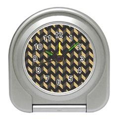 Tan Gray Modern Retro Chevron Patchwork Pattern Desk Alarm Clock