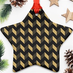 Tan Gray Modern Retro Chevron Patchwork Pattern Star Ornament (two Sides)