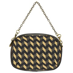 Tan Gray Modern Retro Chevron Patchwork Pattern Chain Purse (two Sided) 