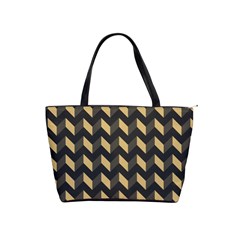 Tan Gray Modern Retro Chevron Patchwork Pattern Large Shoulder Bag by GardenOfOphir