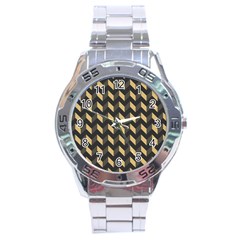 Tan Gray Modern Retro Chevron Patchwork Pattern Stainless Steel Watch