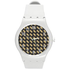 Tan Gray Modern Retro Chevron Patchwork Pattern Plastic Sport Watch (medium)