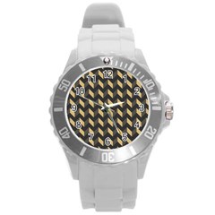 Tan Gray Modern Retro Chevron Patchwork Pattern Plastic Sport Watch (large)