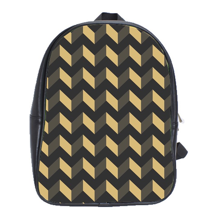 Tan Gray Modern Retro Chevron Patchwork Pattern School Bag (XL)