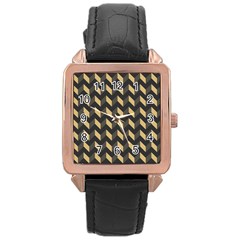 Tan Gray Modern Retro Chevron Patchwork Pattern Rose Gold Leather Watch 