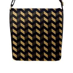 Tan Gray Modern Retro Chevron Patchwork Pattern Flap Closure Messenger Bag (large) by GardenOfOphir