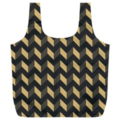 Tan Gray Modern Retro Chevron Patchwork Pattern Reusable Bag (xl) by GardenOfOphir