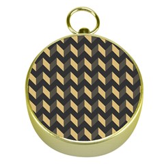 Tan Gray Modern Retro Chevron Patchwork Pattern Gold Compass by GardenOfOphir