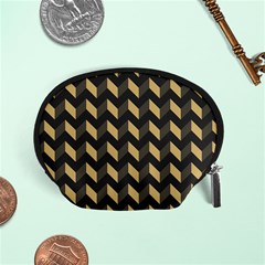 Tan Gray Modern Retro Chevron Patchwork Pattern Accessory Pouch (small)