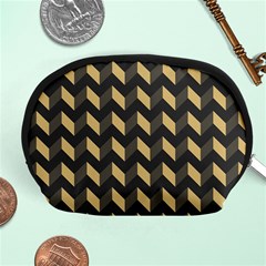 Tan Gray Modern Retro Chevron Patchwork Pattern Accessory Pouch (medium)