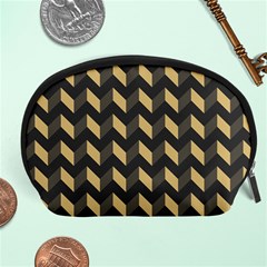 Tan Gray Modern Retro Chevron Patchwork Pattern Accessory Pouch (large)