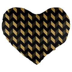 Tan Gray Modern Retro Chevron Patchwork Pattern 19  Premium Flano Heart Shape Cushion