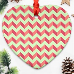 Mint Pink Modern Retro Chevron Patchwork Pattern Heart Ornament