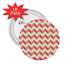 Mint Pink Modern Retro Chevron Patchwork Pattern 2 25  Button (10 Pack)