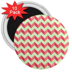 Mint Pink Modern Retro Chevron Patchwork Pattern 3  Button Magnet (10 Pack)