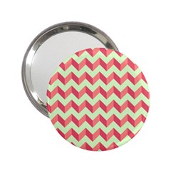 Mint Pink Modern Retro Chevron Patchwork Pattern Handbag Mirror (2 25 ) by GardenOfOphir