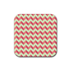 Mint Pink Modern Retro Chevron Patchwork Pattern Drink Coaster (square)