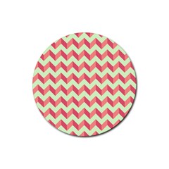 Mint Pink Modern Retro Chevron Patchwork Pattern Drink Coasters 4 Pack (round)