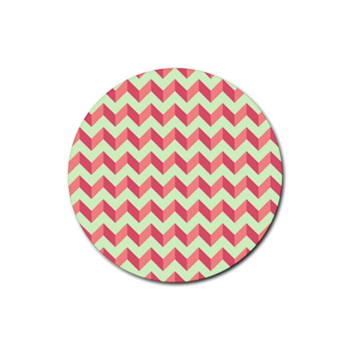 Mint Pink Modern Retro Chevron Patchwork Pattern Drink Coasters 4 Pack (Round)