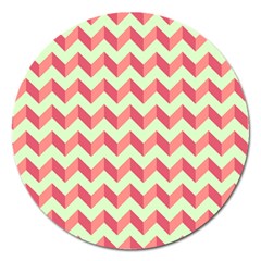 Mint Pink Modern Retro Chevron Patchwork Pattern Magnet 5  (round)