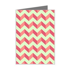 Mint Pink Modern Retro Chevron Patchwork Pattern Mini Greeting Card