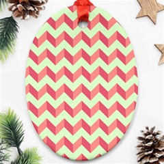 Mint Pink Modern Retro Chevron Patchwork Pattern Oval Ornament (two Sides)