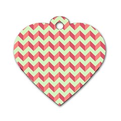 Mint Pink Modern Retro Chevron Patchwork Pattern Dog Tag Heart (one Sided) 