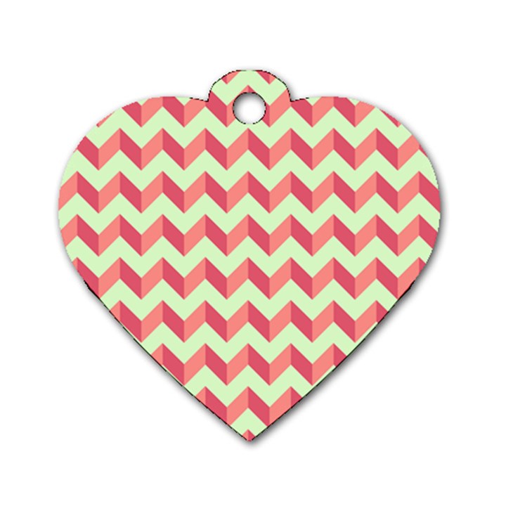 Mint Pink Modern Retro Chevron Patchwork Pattern Dog Tag Heart (One Sided) 