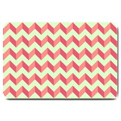 Mint Pink Modern Retro Chevron Patchwork Pattern Large Door Mat by GardenOfOphir