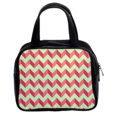 Mint Pink Modern Retro Chevron Patchwork Pattern Classic Handbag (two Sides)