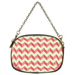 Mint Pink Modern Retro Chevron Patchwork Pattern Chain Purse (two Sided) 