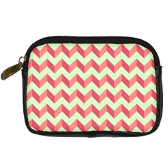 Mint Pink Modern Retro Chevron Patchwork Pattern Digital Camera Leather Case by GardenOfOphir