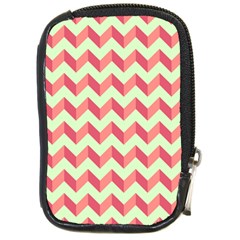 Mint Pink Modern Retro Chevron Patchwork Pattern Compact Camera Leather Case