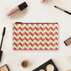 Mint Pink Modern Retro Chevron Patchwork Pattern Cosmetic Bag (small)