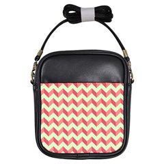 Mint Pink Modern Retro Chevron Patchwork Pattern Girl s Sling Bag