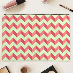 Mint Pink Modern Retro Chevron Patchwork Pattern Cosmetic Bag (xxl) by GardenOfOphir