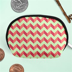 Mint Pink Modern Retro Chevron Patchwork Pattern Accessory Pouch (medium)