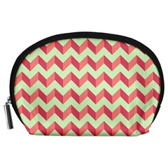 Mint Pink Modern Retro Chevron Patchwork Pattern Accessory Pouch (large)