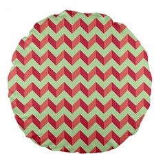 Mint Pink Modern Retro Chevron Patchwork Pattern 18  Premium Flano Round Cushion 