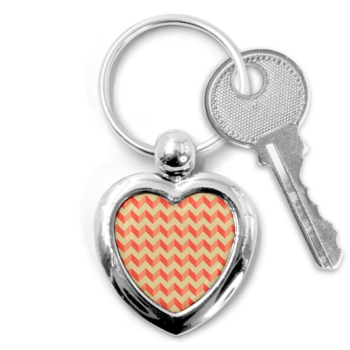 Modern Retro Chevron Patchwork Pattern Key Chain (Heart)