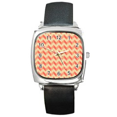 Modern Retro Chevron Patchwork Pattern Square Leather Watch