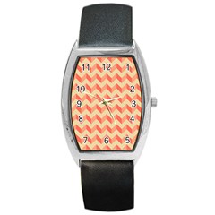 Modern Retro Chevron Patchwork Pattern Tonneau Leather Watch by GardenOfOphir